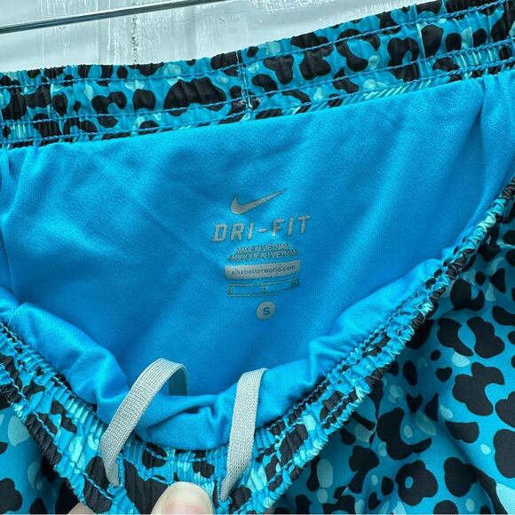 Nike Dri-fit Blue Black Athletic Running Shorts with Leopard Print women's small - Picture 3 of 5